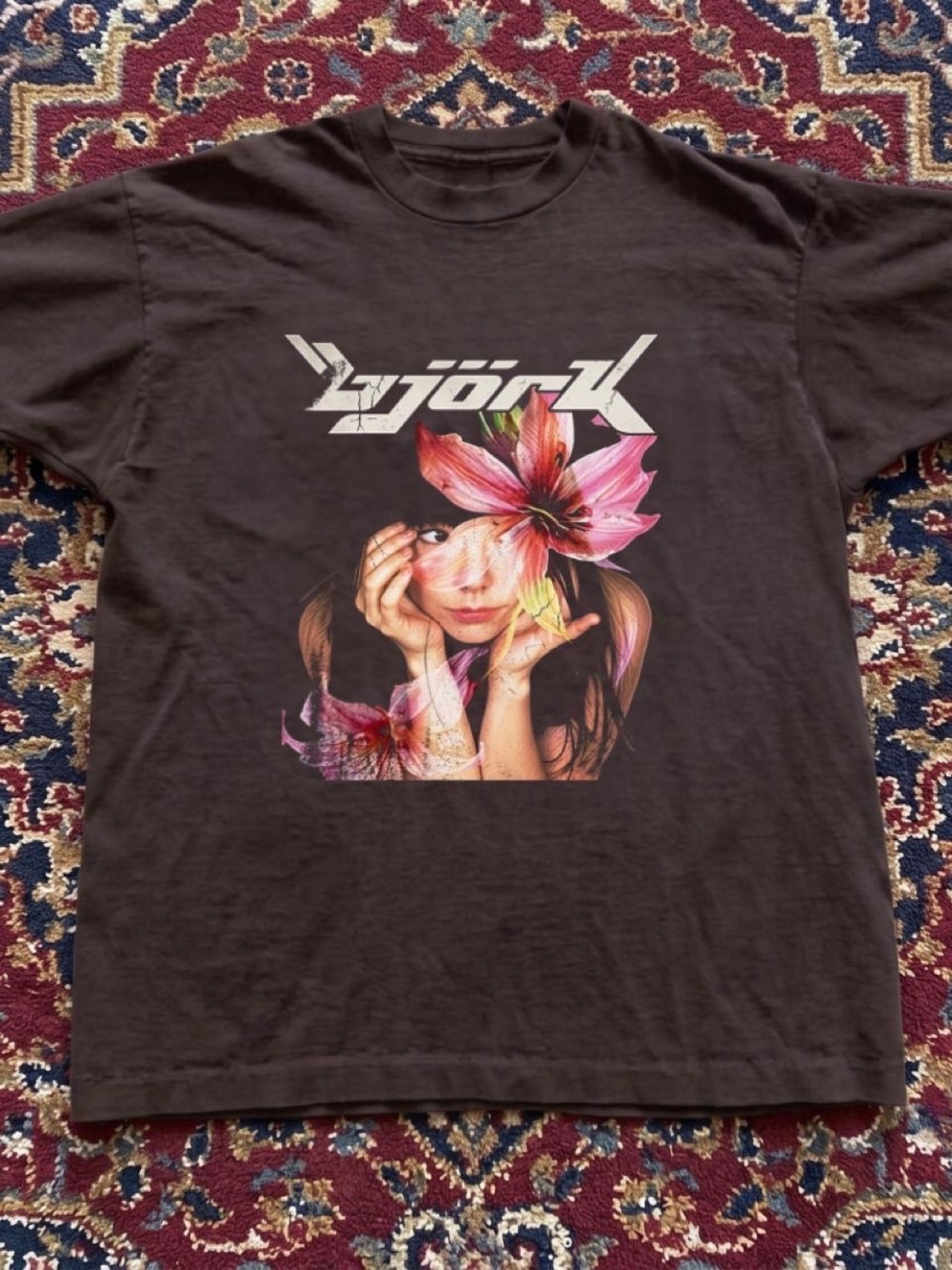 Gildan Black Tee with Pink Floral Portrait Graphic